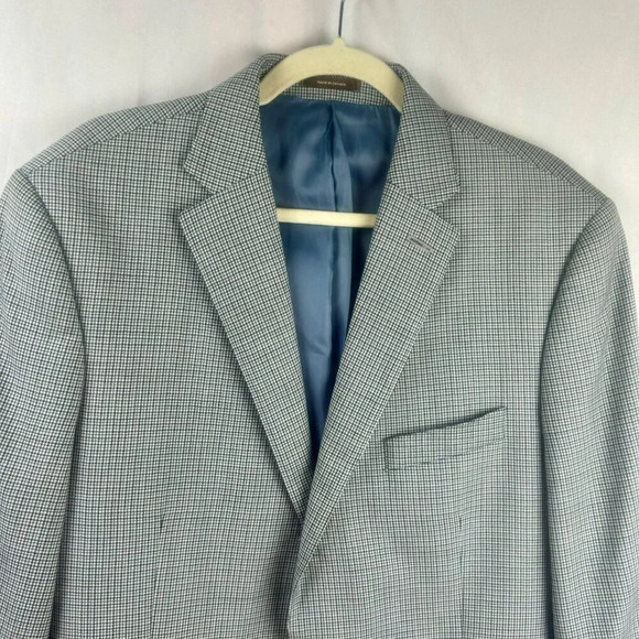 Peter Millar Sport Coat Blazer Men 42 Tall Blue Gray Micro Check Plaid‎ 2 Button - Picture 2 of 9